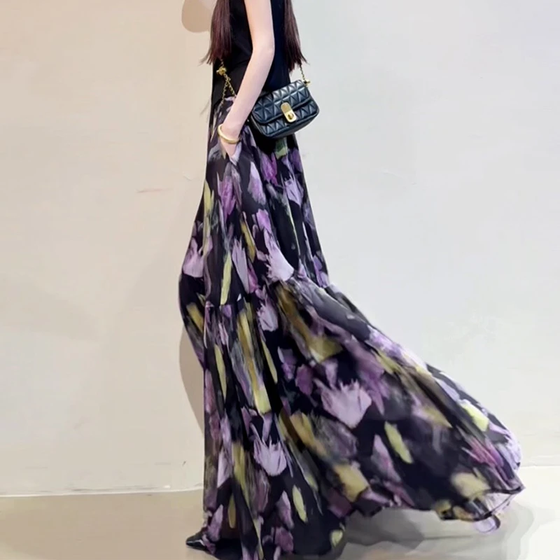 

Summer 2026 New Arrival Women All-matched Casual Print A-line Skirt Bohemian Style Loose High Waist Ankle-length Skirts T159