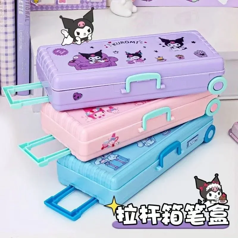 

Sanrio Kawaii My Melody Double-layer Trolley Pencil Box Kuromi Cinnamoroll Anime Cartoon Cute Student Multifunctional Pencil Box