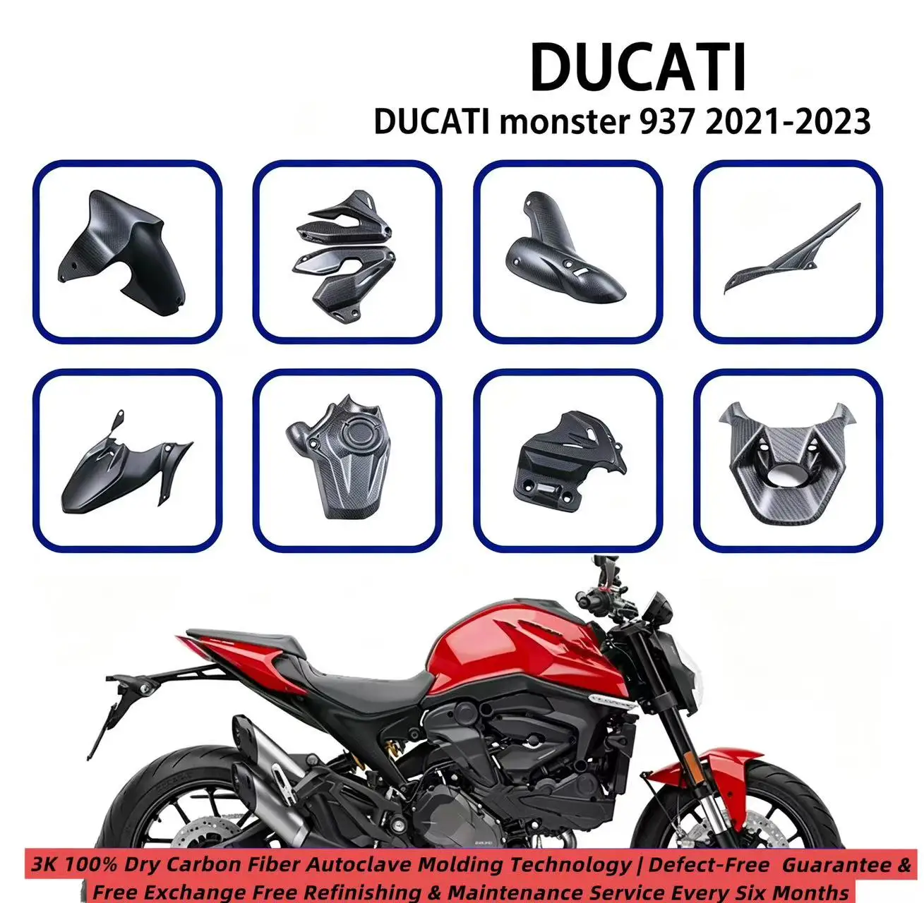 Suitable for DUCATImonster 937 2021 2022 2023 motorcycle modification carbon fiber full set shell side panel fairing mudguard