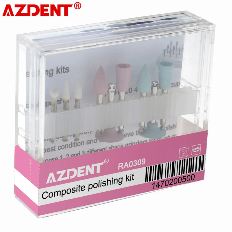 AZDENT Dental Composite Polishing Kit 9Pcs/Box RA 0309 Ceramic Silicone Rubber Polishers Set for Contra Angle Dentistry Tools