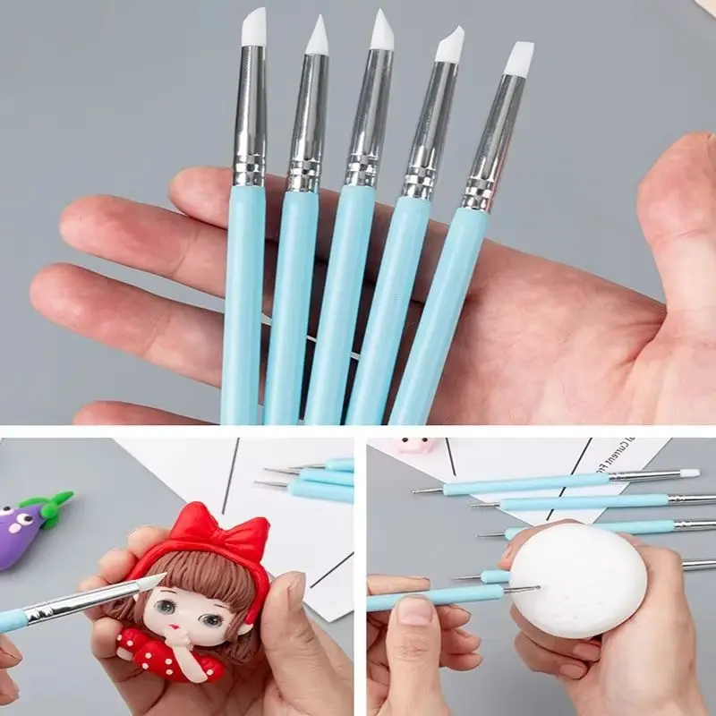 

5pcs/set 10-ended Dotting Tools Set Nail Art Embossing Tools Pottery Craft Art Soft Silicone Brushes Pottery Clay Tool