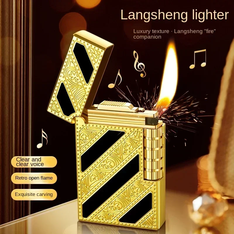 Unusual Lightweight Lighter with Metal Stripes Piercing Through Male Small Tool Gift Smoking Torch Lighter Refillable Ignifier