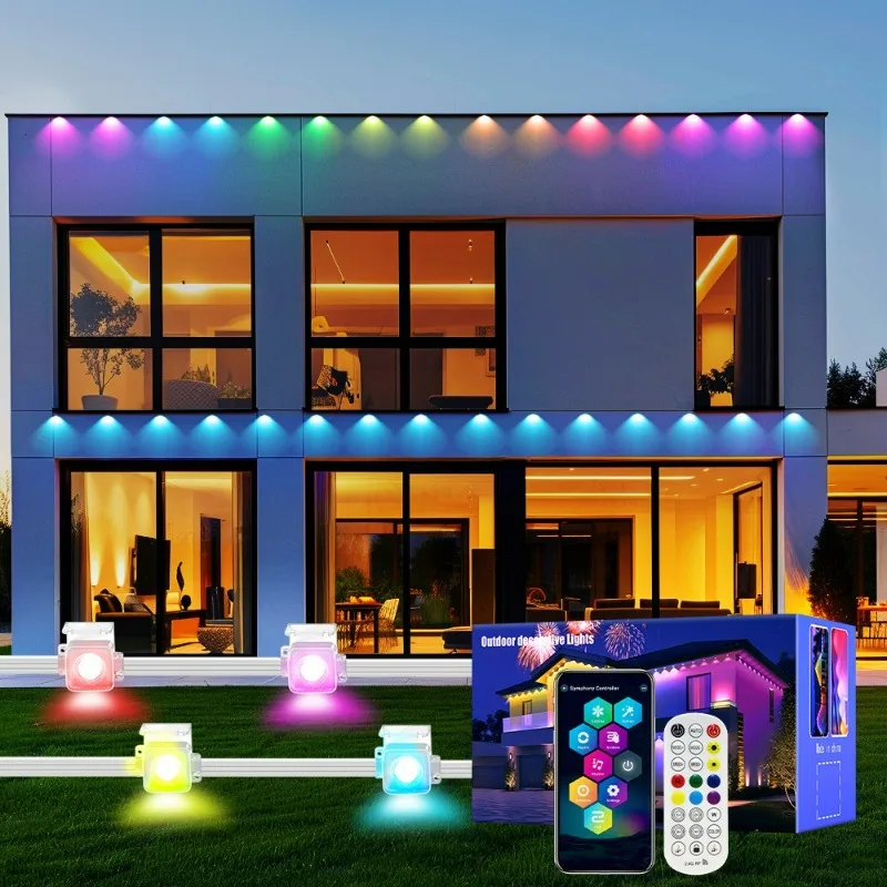 Guirxiété Lumineuse LED RVB Étanche, Intelligente, Contrôle du Son, Musique, Décoration de Cour, Noël, Extérieur