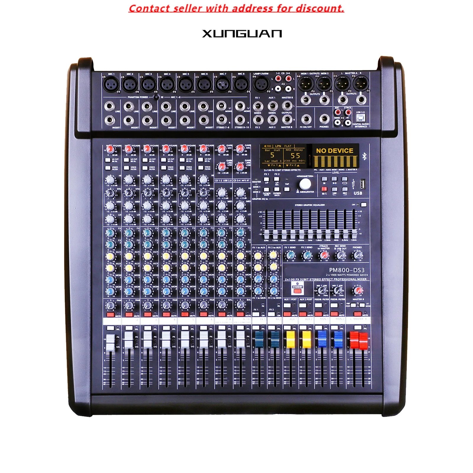 

PM800-DS3 DSP 8 Channel With BT Powered Mixer 2*1200W Digital Power Amplifier For Family Singing