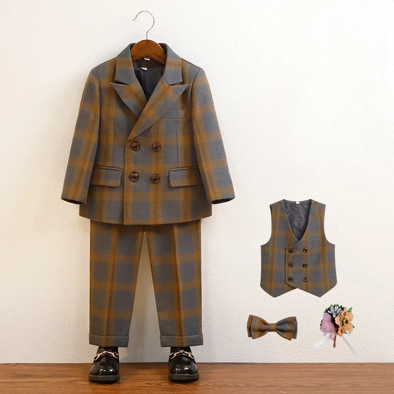 

Boys Suits for Weddings Fashion Plaid Blazer Set for Kids Birthday Clothes 1-12 Y Toddler School Uniform Kids New Year Costume