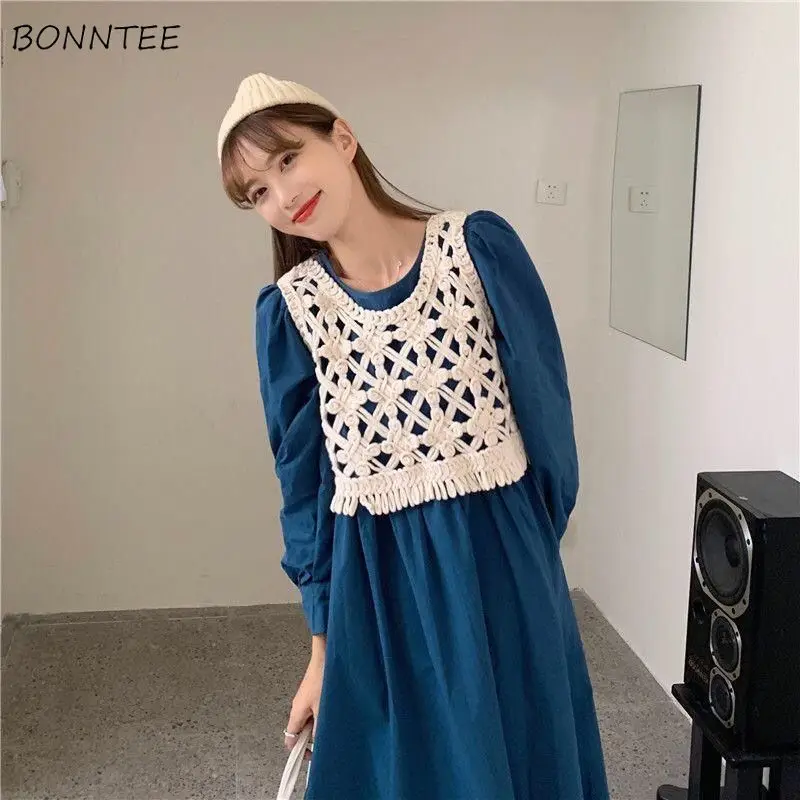 

Sweater Vest Women Solid Loose O-neck Hollow Out Autumn New Knitwear Gentle Chic All-match Korean Style Casual College Sweet Ins