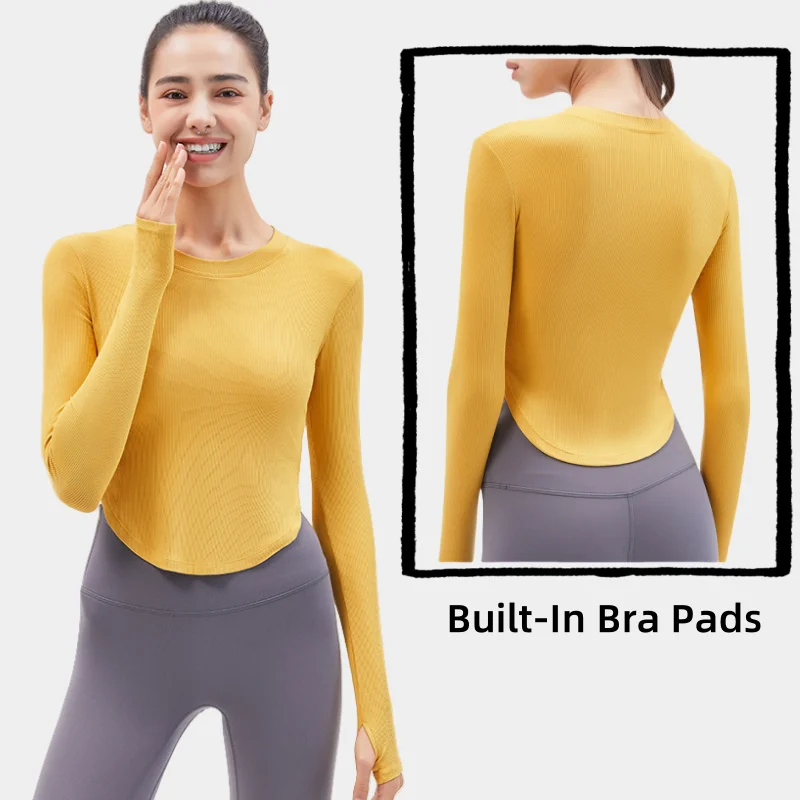 Sport Crop Top Long Sleeve in Bra Tight Shirt Gym for Women Workout Quick Dry Fitness Running Yoga Wear Female Pilates Clothing