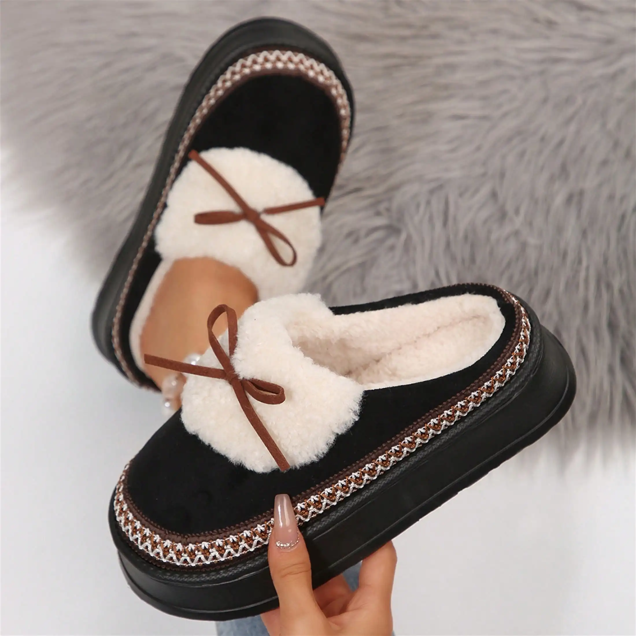 Womens House Memory Foam Slippers Bottom Lined Non Slip Rubber Sole Indoor Outdoor