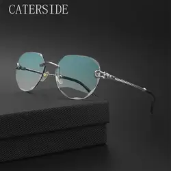Luxury Polygon Gradient Sunglasses Women New Metal Curved Temples Eyewear Ocean Rimless Fashion Sun Glasses Ladies UV400