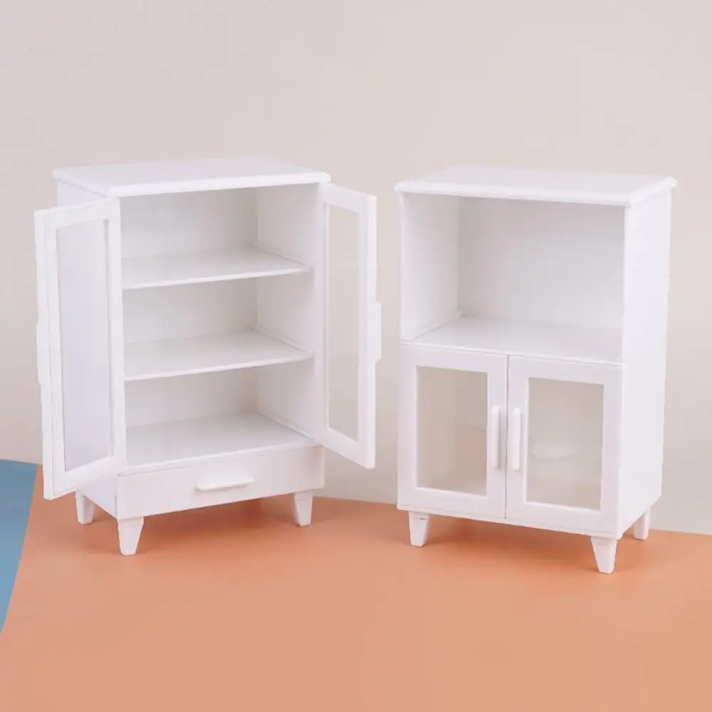 1:12 Scale Dollhouse Cupboard Pretend Play Mini Furniture Miniature Storage Lockers White Model Toy Doll Display Cabinet