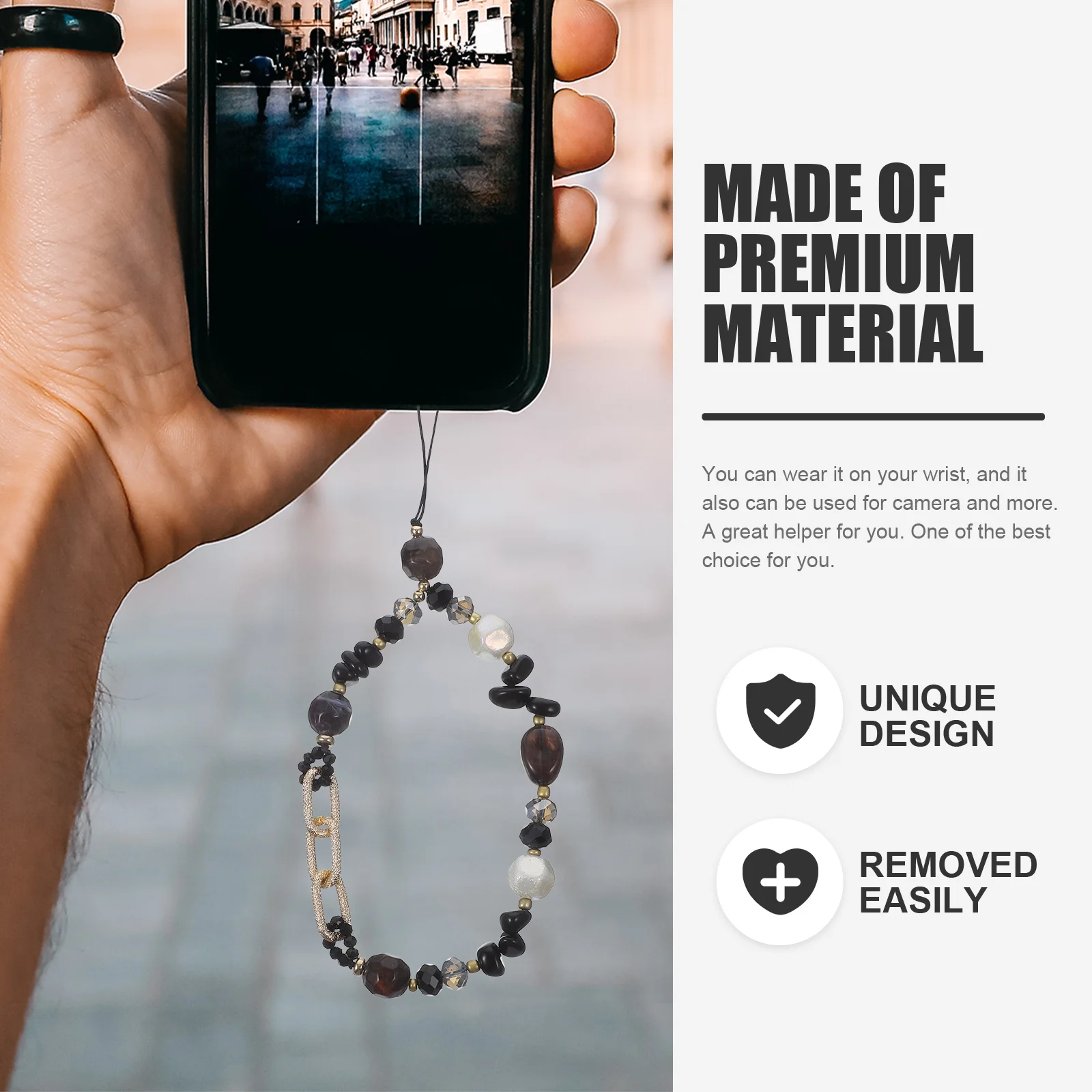 Colorful Beaded Phone Lanyard Strong Wear Resistant Lightweight Anti-Lost Wrist Strap for Mobile Camera Keys Id Card Decorative