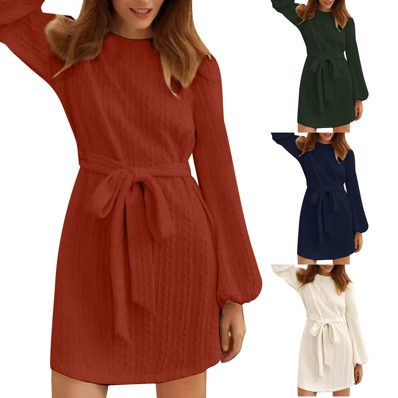 

2025 вязаный фонарь из жареного теста с поясом SVE, повседневная юбка, женская мода, осень 2024, триацетатное волокно, 00% материал