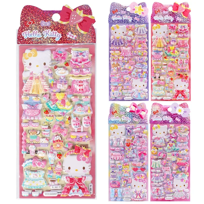 

4Pcs/set Sanrio Hello Kitty Diy Dress Up Stickers Cartoon Anime 3D Dressing Up Graffiti Stickers Toys for Girls Children Gifts