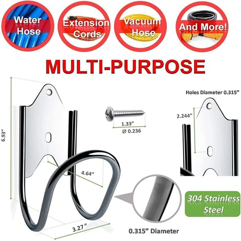 Wall Mount Stainless Steel Garden Hose Bracket Water Pipe & Air Compressor Holder