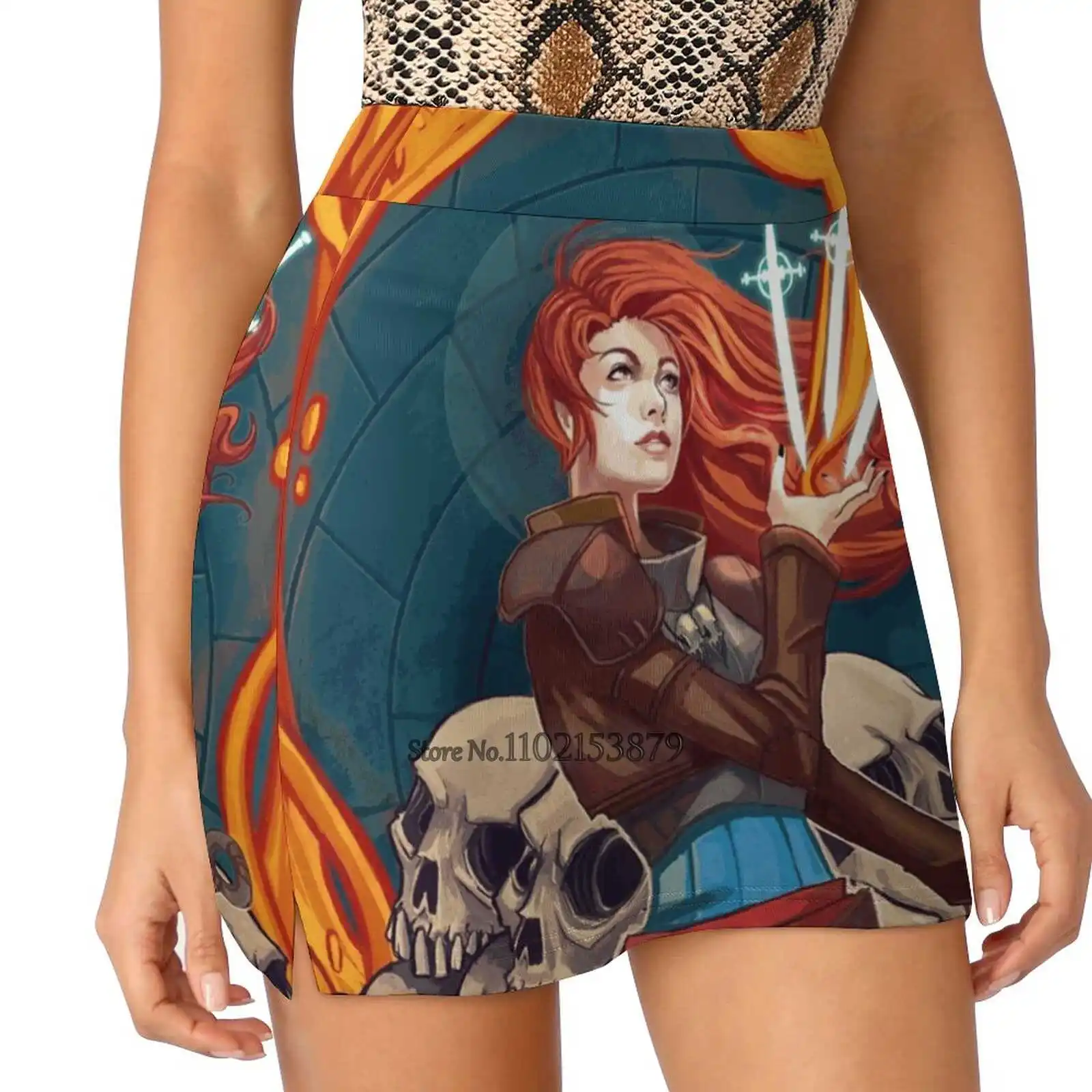 

Fire Witch New Women Skirts Double-Layer Printed Short Dress Mini Sport Skirt Fire Witch Fire Witch Skulls Fantasy Girl Red