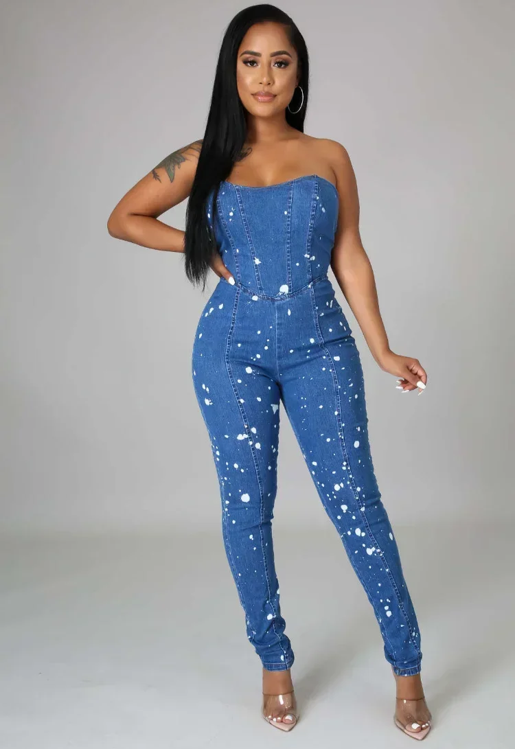 

GUWU сексуальный вечерний комбинезон без бретелек с высокой талией и принтом для женщин, осенне-зимние джинсовые узкие длинные брюки, уличная одежда