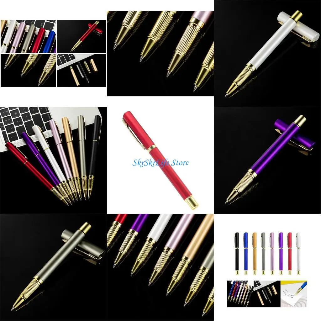 

E65E Office Pen Signing Pen with Pen Clip Refillable Plastic Gel Pen 0.5mm Point for Wedding Invitation