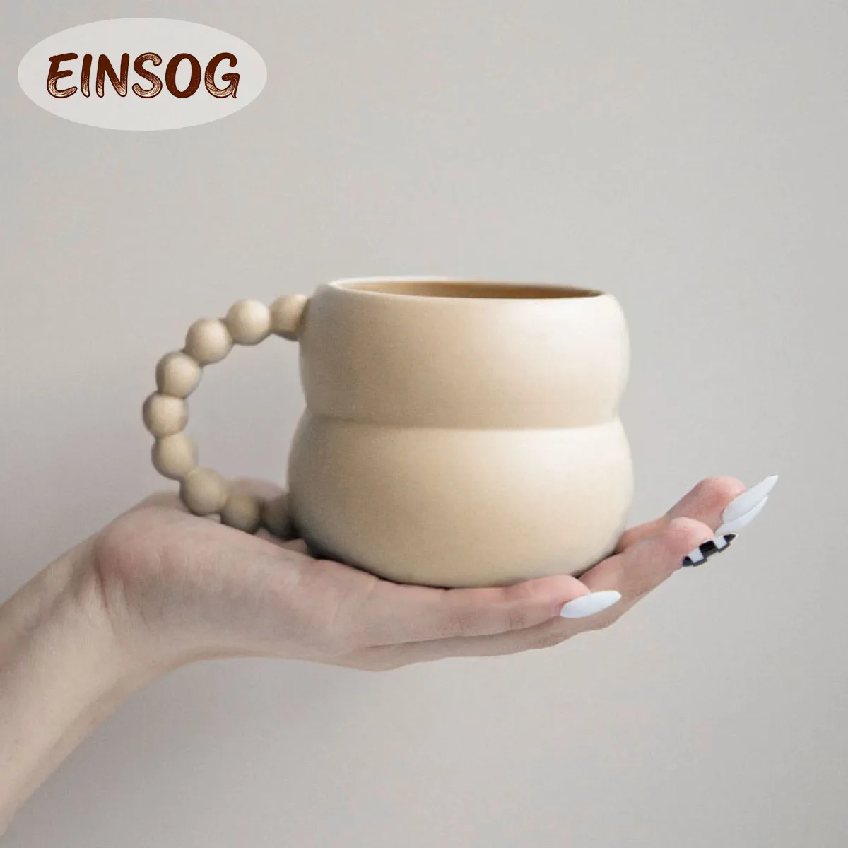 Tasse à café en céramique avec poignée boule, élégant, mat, extérieur, intérieur émaillé, tasse en porcelaine personnalisée, cadeau d'anniversaire, verres