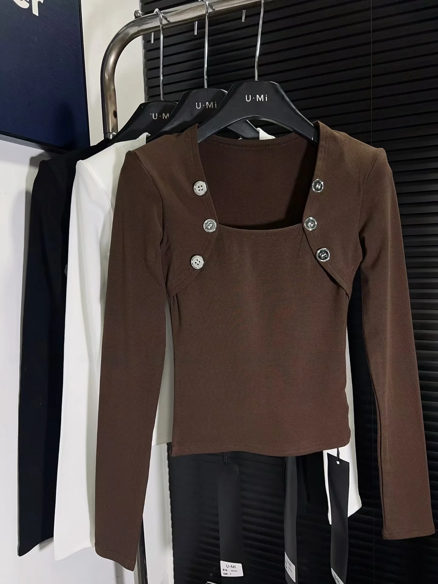 Slim Fit Long Sve Button up Base irt Donna Inverno Nuovo Sle Design Sense Vita Cinch Brued Colletto quadrato ort Stretto...