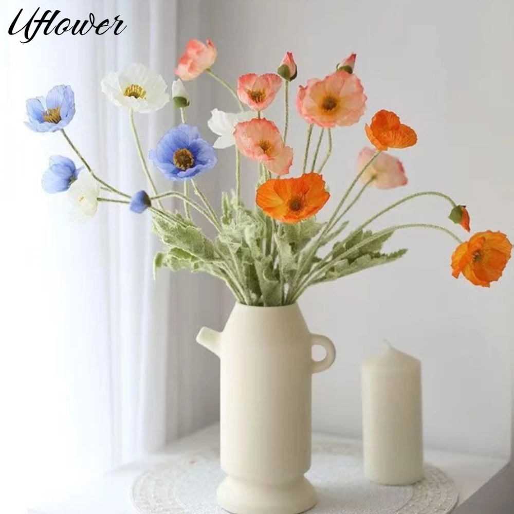 Fleurs artificielles fausses fleurs de pavot en soie, longue tige, pendaison de crémaillère, Table de jardin, fête de mariage, Bouquet de mariée, décoration de maison
