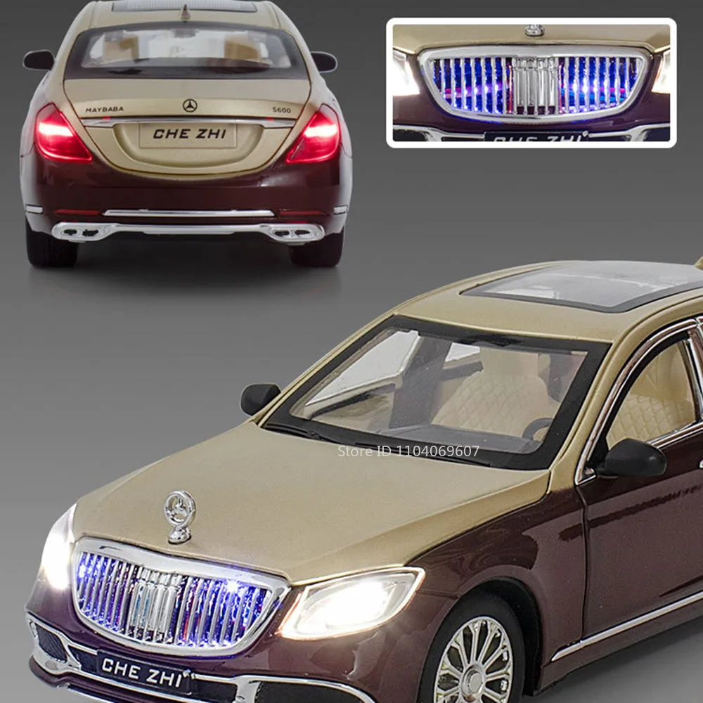 1:24 GLS600ミニチュアモデルカーおもちゃ合金ダイキャストサウンドライト6ドア開閉プルバックオーナメント車両モデル男の子向けギフト