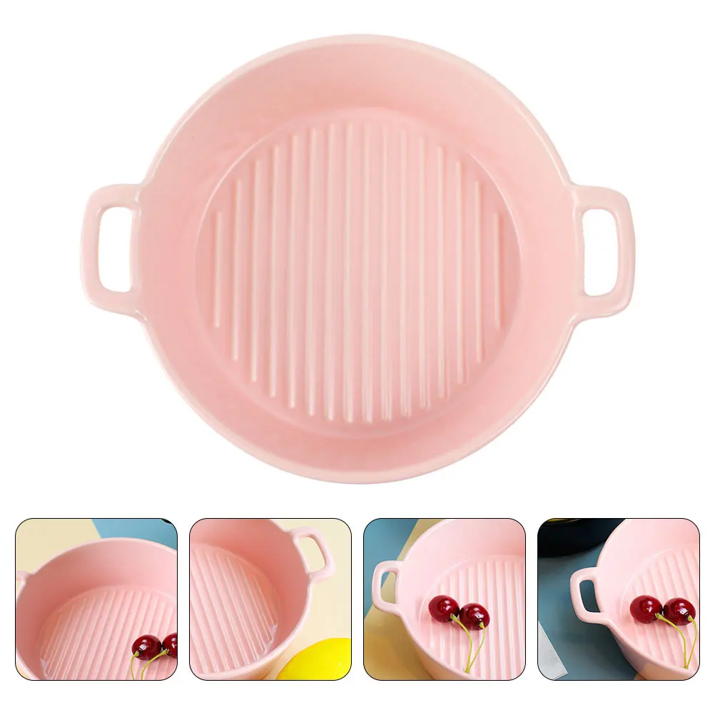 

1Pcs Round Food Plate with Dual Ears Ceramic Material Smooth Texture Easy Clean Serving Dish for Home Coffee Shop Dessert Shop