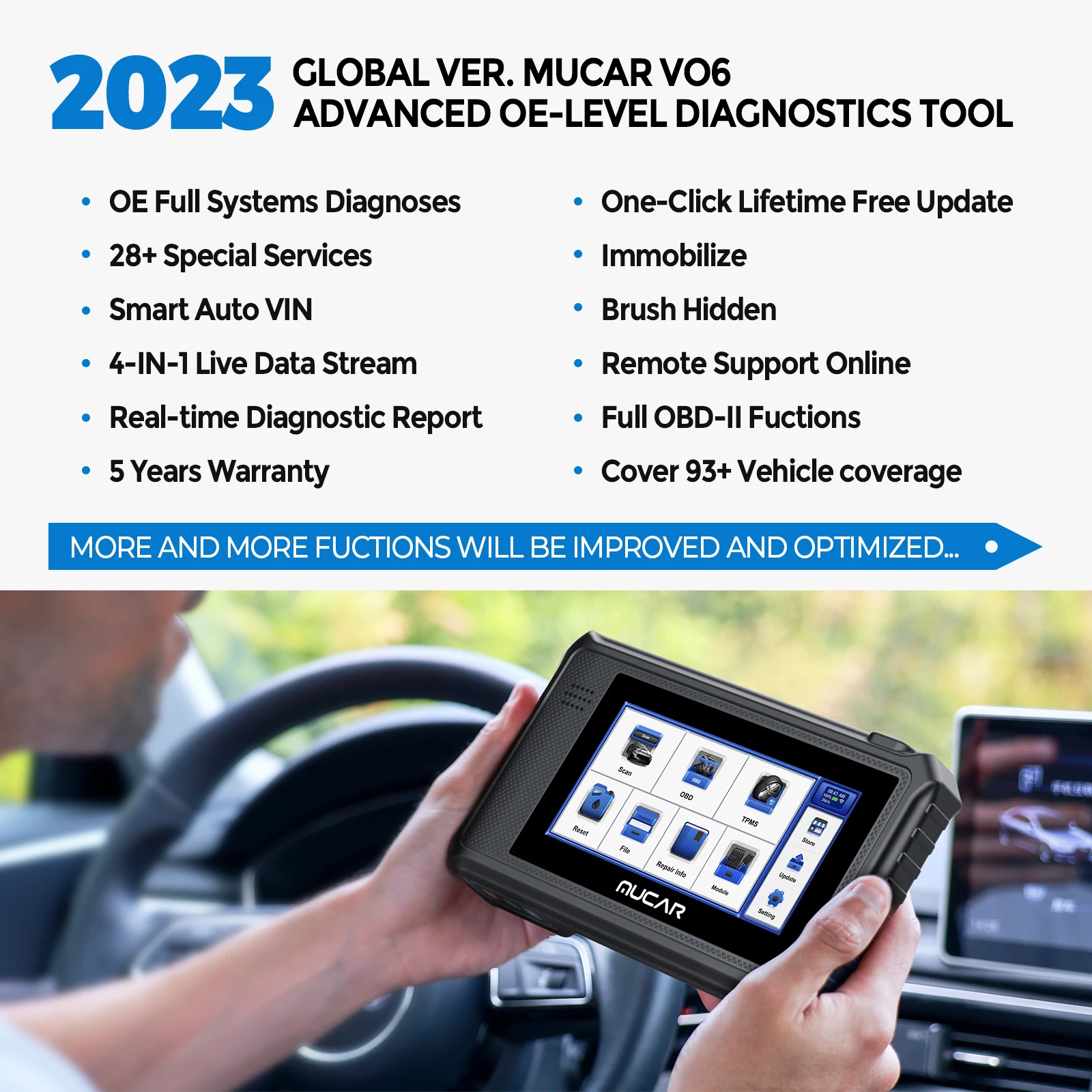 MUCAR VO6, las mejores herramientas profesionales de diagnóstico de coche, todos los sistemas, escáner Obd2 automotriz, diagnóstico OBD 2