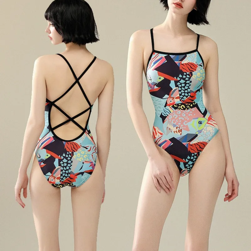 New Racing One-piece Swimsuit Women Bikini Professional Train Swimming Pool Exclusive Chlorine Resistant Swimwear No Chest Pad