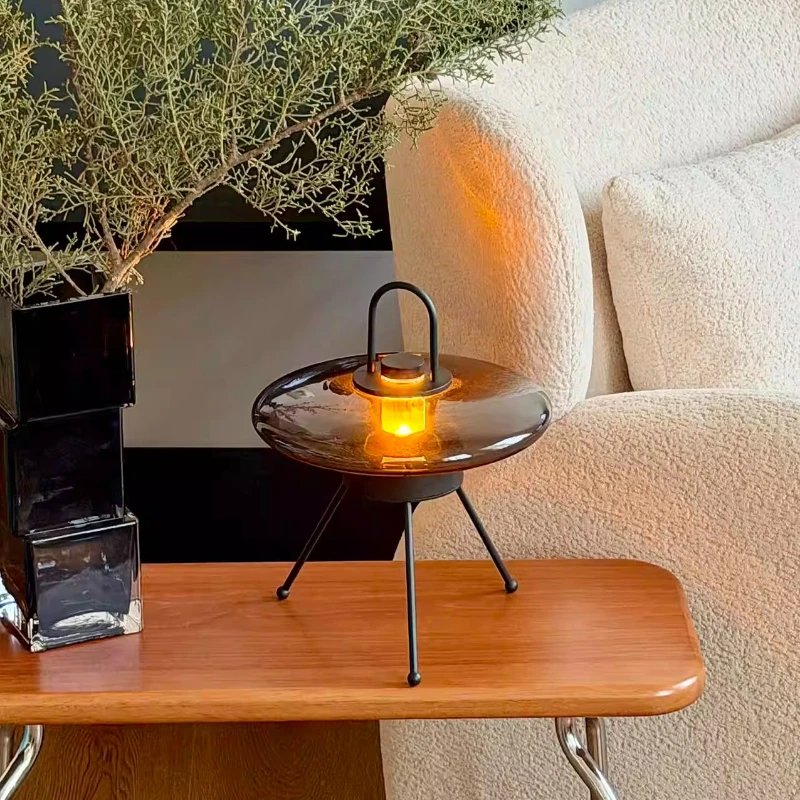 Flying Saucer Handheld Rechargeable Table Lamps Bedside Bedroom Study Restaurant Coffee Shop Designer Portable Glass Desk Lights