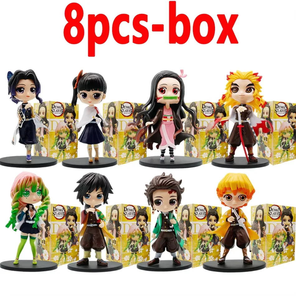 

8pcs Anime Demon Slayer Q version Figures Tanjiro Kamado Nezuko Action Model Pvc Desktop Statue Ornament Collection Toys Gifts