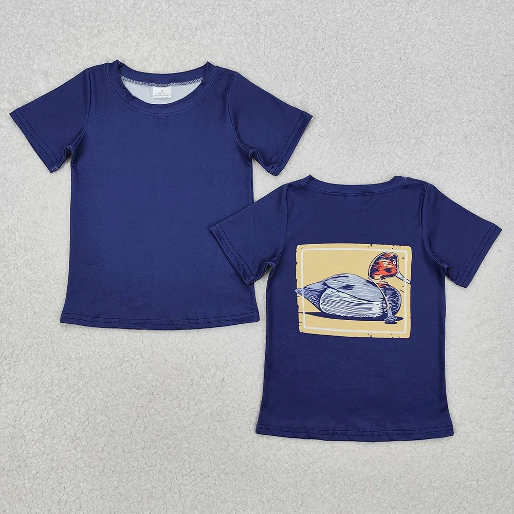 New rts baby boys summer tops wholesale boutique duck trees blue short sleeve boy shirts