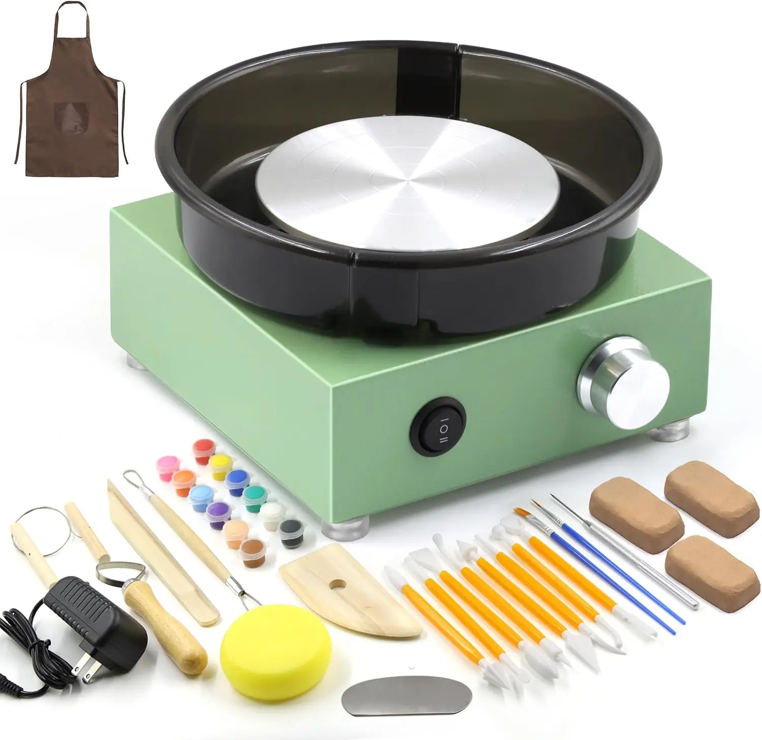 

Mini Pottery Wheel Kit for Kids & Beginners, Two-Way Rotation Electric Machine with 18 Accessories, Adjustable Speed 0-300 RPM, DIY Craft Tool