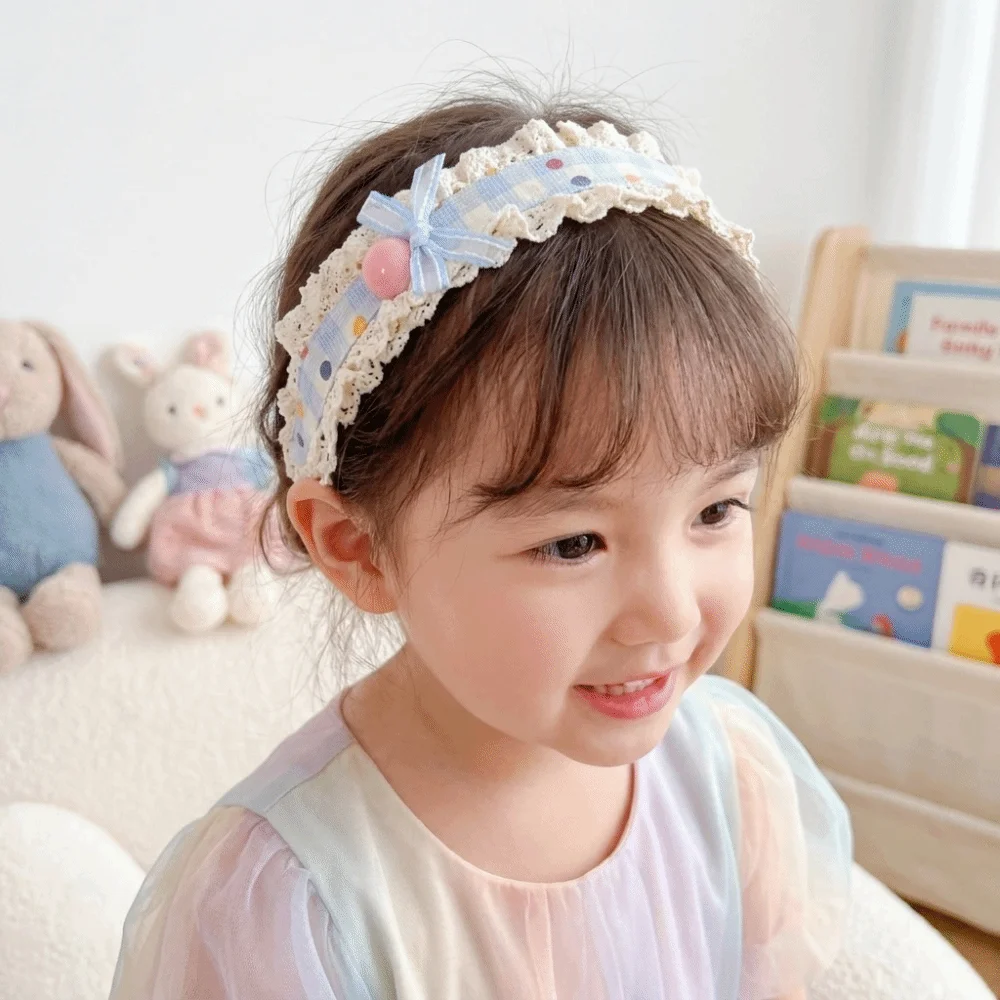 Openwork Lace Trim Lace Headband Bow Contrasting Fabric Patchwork Hair Sticker Fringe Fixing Multiple Colors Hair Holder