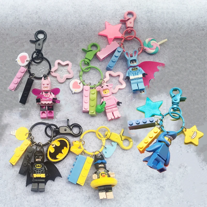 

New Cute Keychains Anime Doll Pendant Building Blocks Cartoon Hero Figure for Couple DIY Jewelry Decorated Bag Christmas Gifts