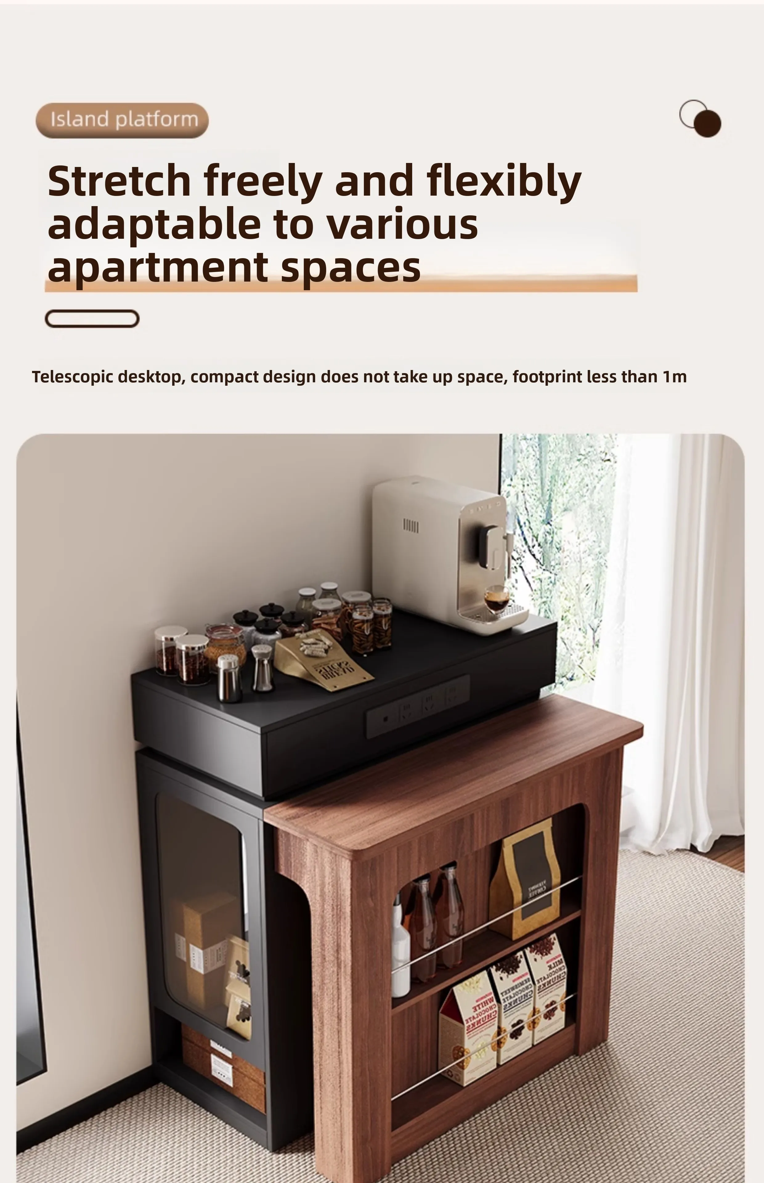 

Medieval island dining table integrated retractable small apartment multi-functional mini dining table with socket household fol