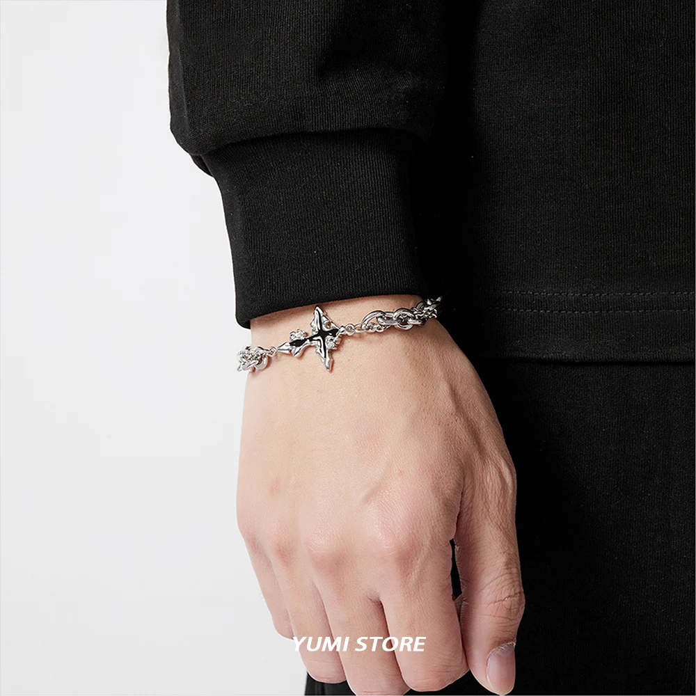 Retro Flame Cross Bracelet For Men Woman Hip Hop Titanium Steel Splice Chain Charm Unisex Jewelry Cool Kpop Luxury Accessories image 4
