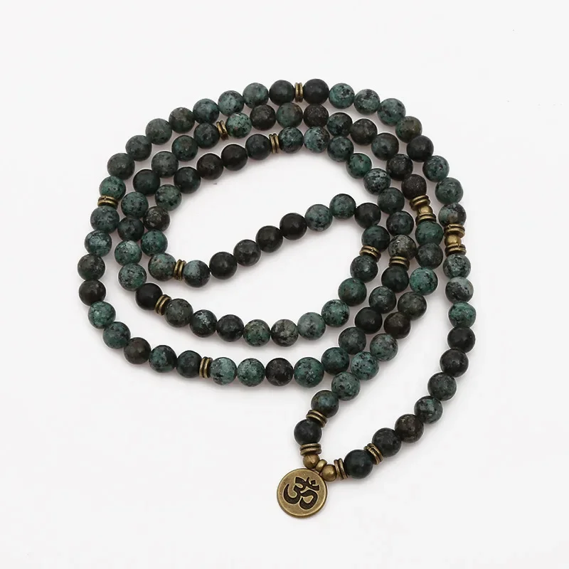 8mm Natural Stone African Jasper Yoga Lucky Bracelet 108 Beads Buddhism Prayer Mala Bracelet & Necklace for Women Men