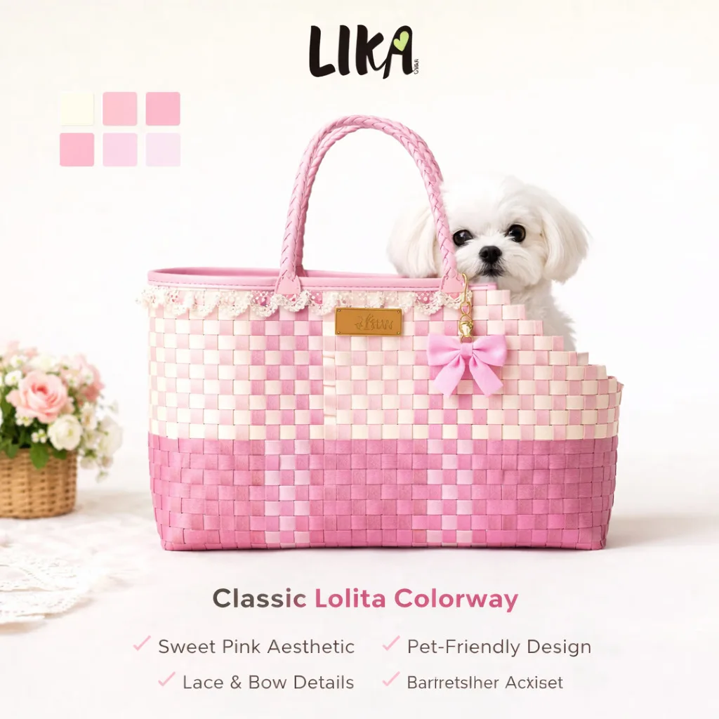

Cute Dog Woven Pet Carrier Handbag - Lightweight Cat & Small Dog Tote Bag with Handle, Portable Gift Bag Pet Carrier Bag