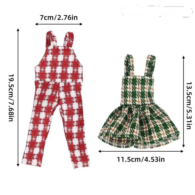 Dollhouse Decorative Christmas Jacquard Plaid Overalls Skirt Doll Outfit