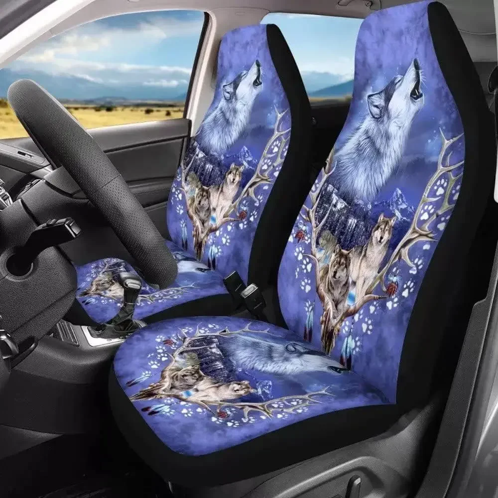 Wolf Print Universal Car Seat Covers, Front Seat Cover Sets, Planner Plate Cover