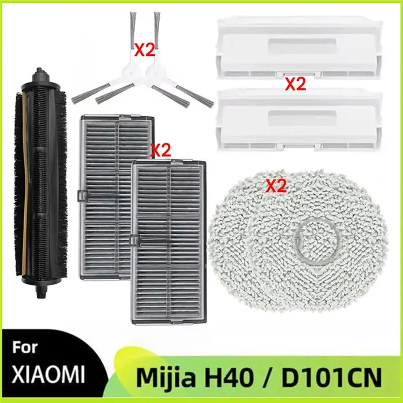 

Комплект аксессуаров A97T из 9 предметов для пылесосов Xiaomi Mijia H40 / D101CN: основная и боковые щетки, салфетки для уборки, мешки для пыли, фильтры.