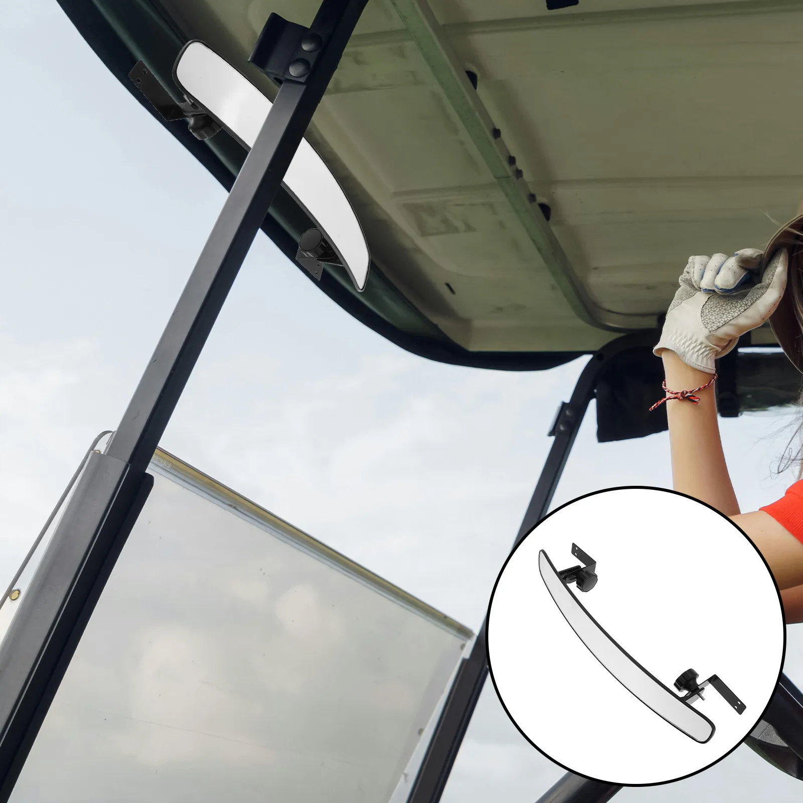 

Golf Cart Rearview Mirror Convex Wide View Easy Installation Clear Rear View Golf Cart Accessories Rear Mirror for Car