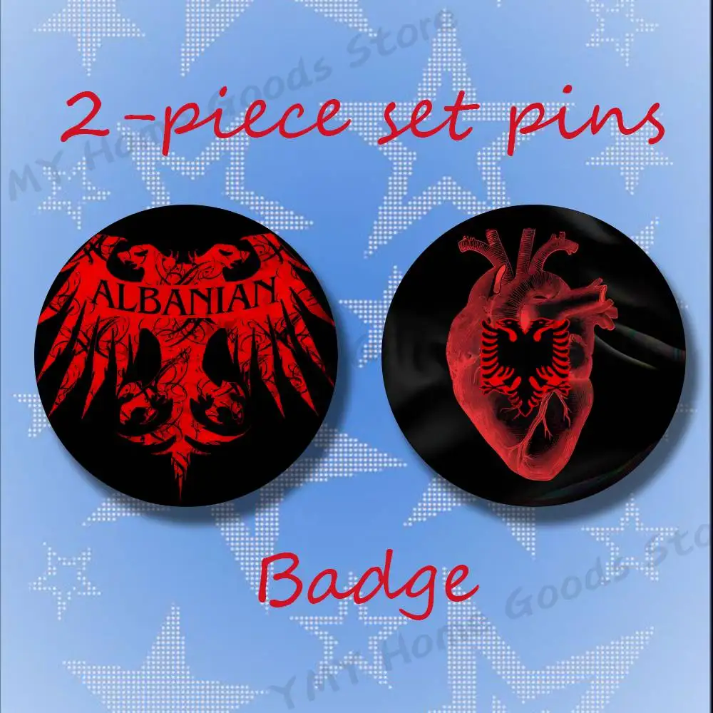 Albania flag Brooches for Backpack Accessories 25 32 44 58 75mm Round 2-piece set Free Mix