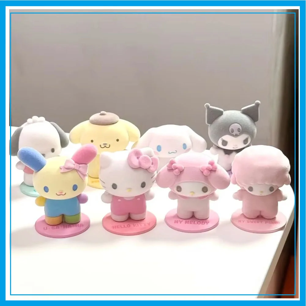 Sanrio Flocking Magnetic Doll Modeling Ornament Kitty Melody Kuromi Usahana Dopamine Plaid Anime Figure Doll Custom Toy Kid Gift