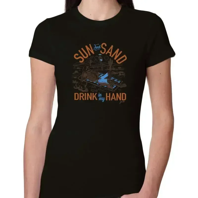 Sun And Sand Drink In My Hand Nature Women Slim Fit Junior T Shirt