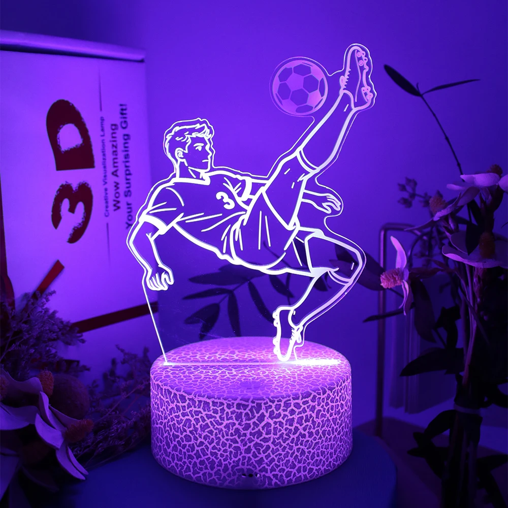 

3D Illusion Table Lamp Football Player Kicking Pose Lights 16 Color Dimmable Remote Night Light For Creative Home Decor