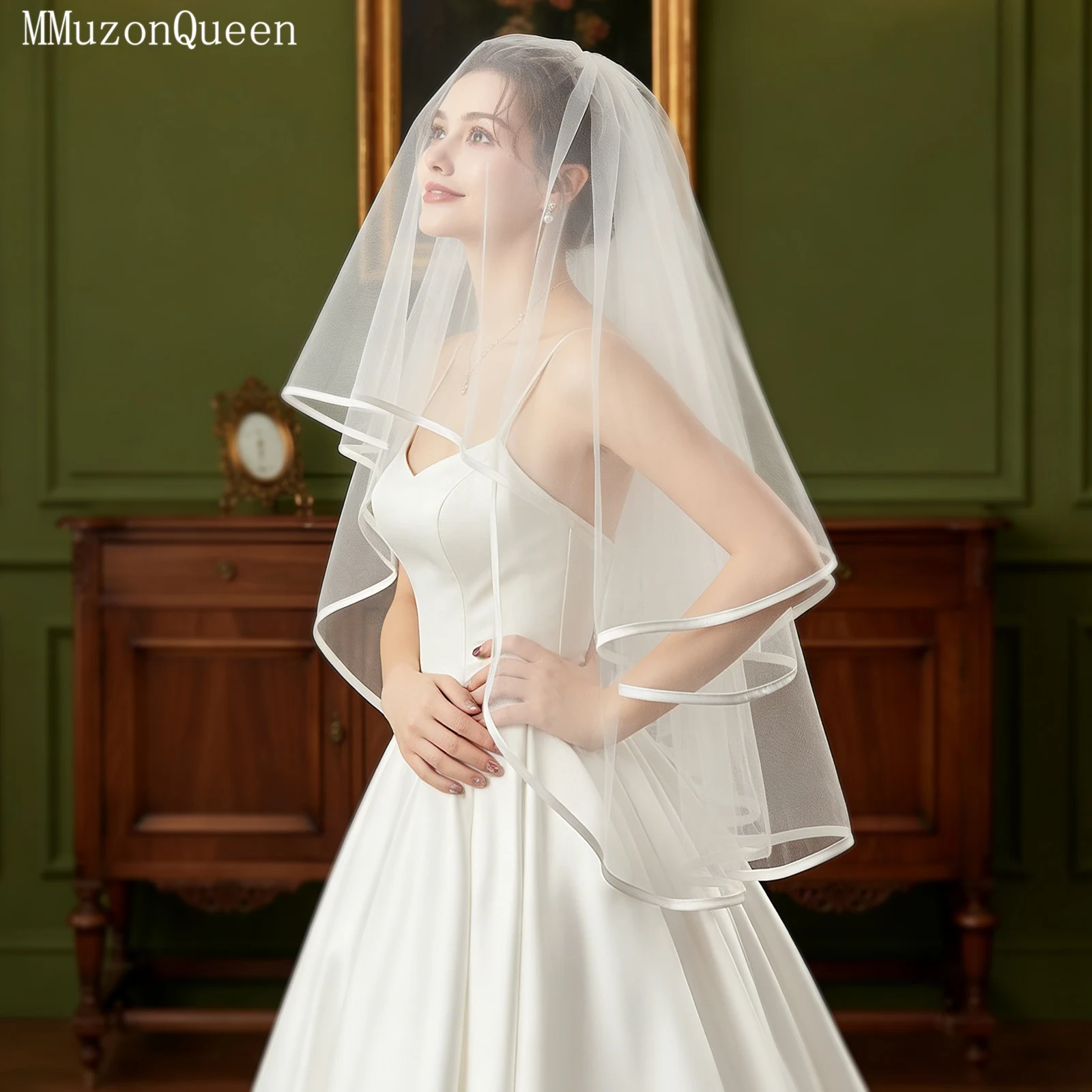 

Свадебная фата TOPQUEEN V97, 2-слойная, с ленточным краем и эффектом пудры, свадебные аксессуары, фата для невесты, на заказ