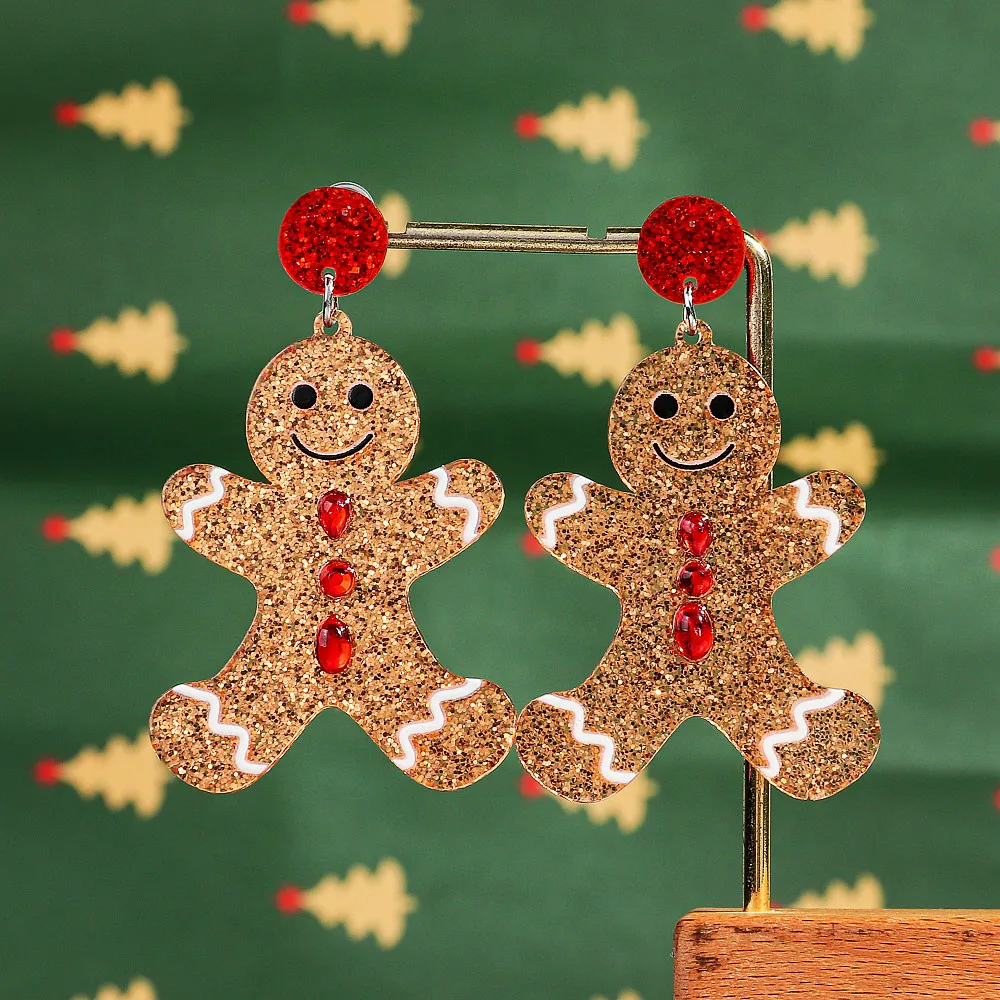 Merry Christmas Acrylic Earrings for Women Girls Newest Cute Cartoon Glitter Gingerbread Man Drop Earring Fashion Jewelry Gifts