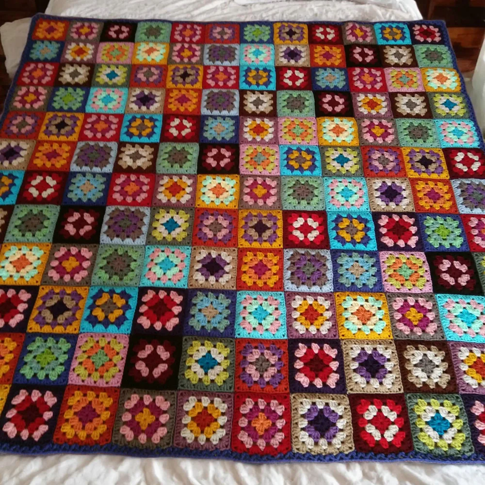 Crochet vintage patterned rug nostalgic grandma-style checkered sofa throw blanket lounge blanket cushion customizable