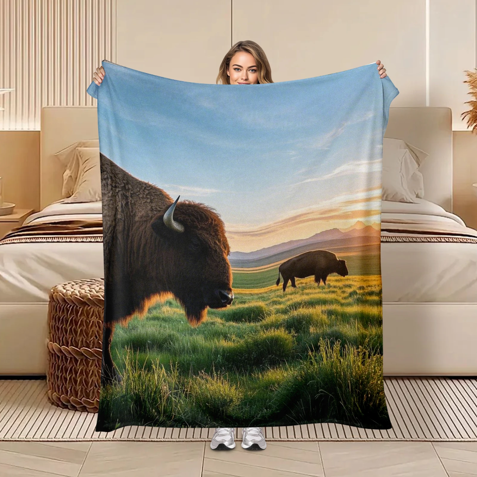 

Elegant Bison Prairie Scene Blanket Perfect For Gifting To Family And Friends Encouraging Adventure